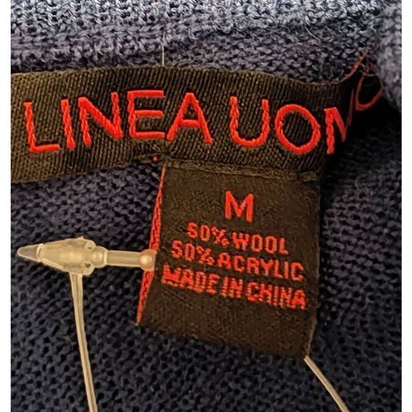 NWT LINEA UOMO Sz M WooL Acrylic Pullover Sweater 1/4 Zip Blue - Picture 7 of 7